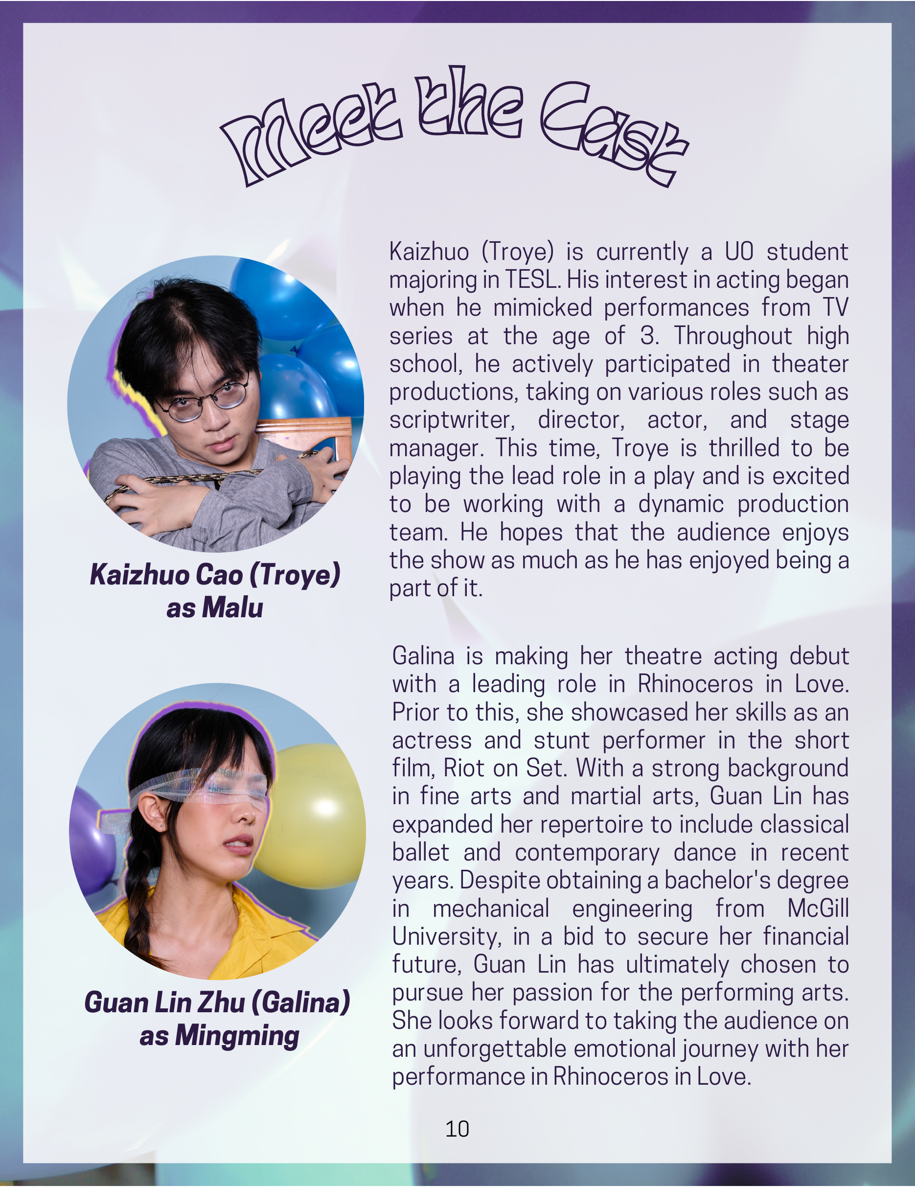 Rhinoceros in Love programme page 11, Kaizhuo Cao Troye as lead role Malu